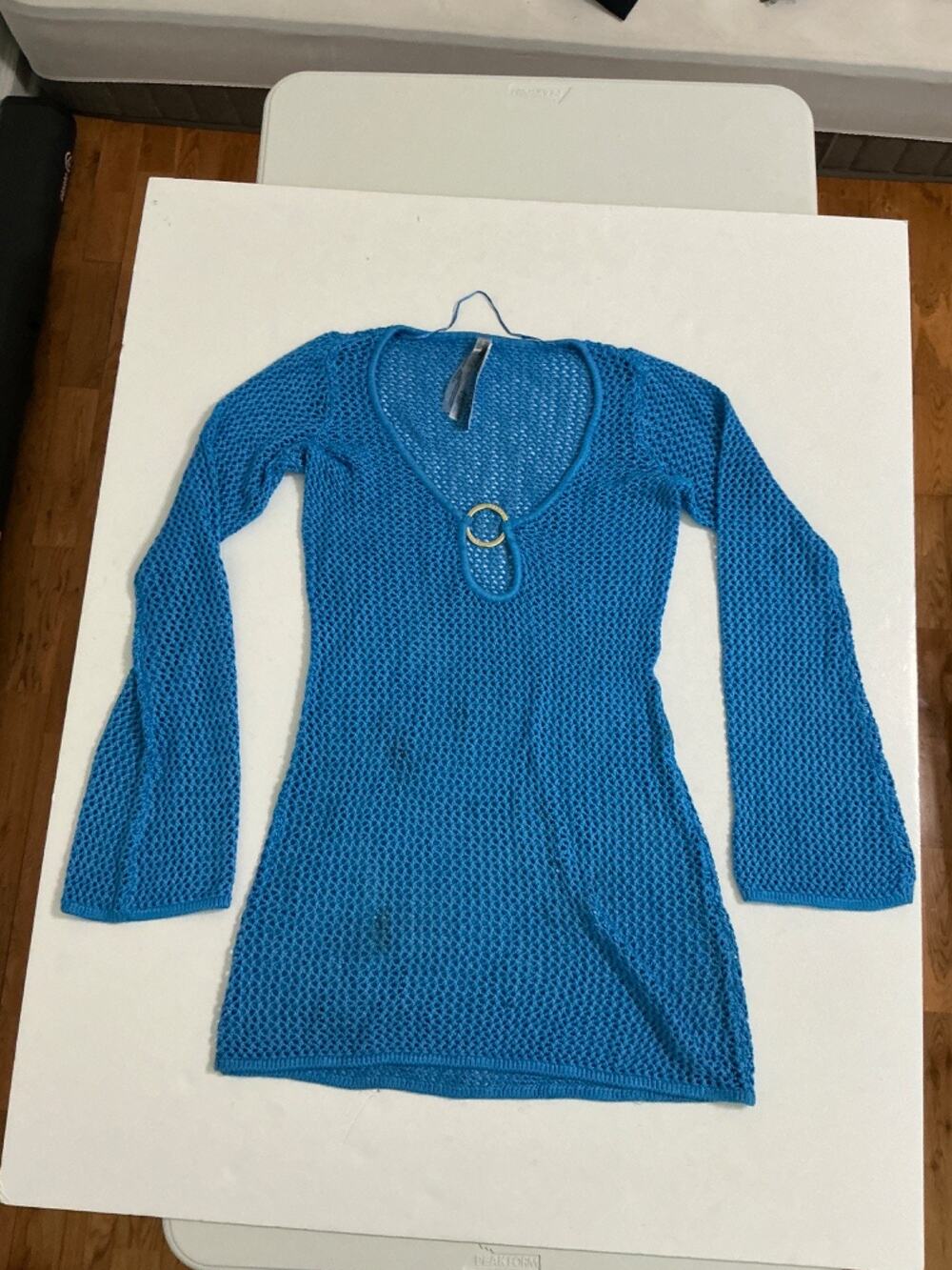 Victoria's Secret Blue Crochet Open Knit Swim Cover Up Tunic Dress Women's M NWT